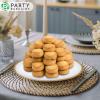 PARTY BARGAINS 14″ Disposable Plastic Serving Tray 8-Pack – White with Gold Rim Round Party Platters for Snacks, Appetizers, Charcuterie, Weddings & Catering