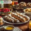 PARTY BARGAINS 14″ Disposable Plastic Serving Tray 8-Pack – White with Gold Rim Round Party Platters for Snacks, Appetizers, Charcuterie, Weddings & Catering
