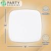 PARTY BARGAINS 14″ Disposable Plastic Serving Tray 8-Pack – White with Gold Rim Square Party Platters for Snacks, Appetizers, Charcuterie, Weddings & Catering