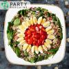 PARTY BARGAINS 14″ Disposable Plastic Serving Tray 8-Pack – White with Gold Rim Square Party Platters for Snacks, Appetizers, Charcuterie, Weddings & Catering