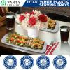 PARTY BARGAINS 17×5 Inch Plastic Serving Tray, White Rectangular Platter, 4 Pack
