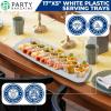 PARTY BARGAINS 17×5 Inch Plastic Serving Tray, White Rectangular Platter, 4 Pack