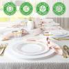 PARTY BARGAINS 250 Disposable Dinner Set for 50 Guest – Gold Spiral, 50 Each: 10″ Dinner Plates, 7″ Salad/Dessert Plates, Forks, Knives, Spoons, for Wedding Receptions, Banquets, Buffets