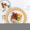 PARTY BARGAINS 250 Disposable Dinner Set for 50 Guest – Gold Spiral, 50 Each: 10″ Dinner Plates, 7″ Salad/Dessert Plates, Forks, Knives, Spoons, for Wedding Receptions, Banquets, Buffets