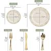 PARTY BARGAINS 250 Disposable Plastic Dinnerware Set for 50 Guest – Gold Lace, 50 Each: 10″ Dinner Plates, 7″ Salad/Dessert Plates, Forks, Knives, Spoons, for Weddings, Bridal Showers, Birthday