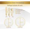 PARTY BARGAINS 250 Disposable Plastic Dinnerware Set for 50 Guest – Gold Rim, 50 Each: 10″ Dinner Plates, 7″ Salad/Dessert Plates, Forks, Knives, Spoons, Weddings, Bridal Showers, Birthday