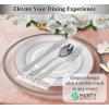 PARTY BARGAINS 250 Disposable Plastic Dinnerware Set for 50 Guest – Silver, 50 Each: 10″ Dinner Plates, 7″ Salad/Dessert Plates, Forks, Knives, Spoons, Weddings, Bridal Showers, Birthday