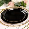 PARTY BARGAINS 6.3″ Disposable Cranberry Red Plates, 10 Pack, Heavy Duty Plastic Edge Collection Tableware Dish Platter. Dinnerware Table Setting Plates for Catering, Events(Black with Gold Rim)