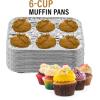 PARTY BARGAINS 6-Cup Aluminum Muffin Pans – 40 Pack, Standard Size Cupcake Pans, Disposable Muffin Tin for Baking (Max 240°C)(Muffins)