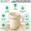 PARTY BARGAINS 8 oz Square Clear Plastic Coffee Cups with Handles – [8 Pack] Disposable Plastic Tea Cups, Excellent for Weddings, Bridal Showers, Engagement Parties, Camping(China Like Ivory Gold Rim)
