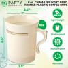 PARTY BARGAINS 8 oz Square Clear Plastic Coffee Cups with Handles – [8 Pack] Disposable Plastic Tea Cups, Excellent for Weddings, Bridal Showers, Engagement Parties, Camping(China Like Ivory Gold Rim)