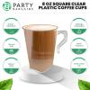 PARTY BARGAINS 8 oz Square Clear Plastic Coffee Cups with Handles – [8 Pack] Disposable Plastic Tea Cups, Excellent for Weddings, Bridal Showers, Engagement Parties, Camping(Square Clear)