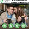 PARTY BARGAINS 8 oz Square Clear Plastic Coffee Cups with Handles – [8 Pack] Disposable Plastic Tea Cups, Excellent for Weddings, Bridal Showers, Engagement Parties, Camping(Square Black)