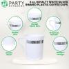 PARTY BARGAINS 8 oz Square Clear Plastic Coffee Cups with Handles – [8 Pack] Disposable Plastic Tea Cups, Excellent for Weddings, Bridal Showers, Engagement Parties, Camping(White Silver lace)