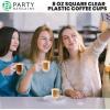 PARTY BARGAINS 8 oz Square Clear Plastic Coffee Cups with Handles – [8 Pack] Disposable Plastic Tea Cups, Excellent for Weddings, Bridal Showers, Engagement Parties, Camping(Square Clear)