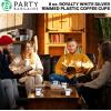 PARTY BARGAINS 8 oz Square Clear Plastic Coffee Cups with Handles – [8 Pack] Disposable Plastic Tea Cups, Excellent for Weddings, Bridal Showers, Engagement Parties, Camping(White Silver lace)