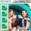 PARTY BARGAINS 8 oz Square Clear Plastic Coffee Cups with Handles – [8 Pack] Disposable Plastic Tea Cups, Excellent for Weddings, Bridal Showers, Engagement Parties, Camping(Square White)
