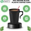 PARTY BARGAINS 8 oz Square Clear Plastic Coffee Cups with Handles – [8 Pack] Disposable Plastic Tea Cups, Excellent for Weddings, Bridal Showers, Engagement Parties, Camping(Square Black)