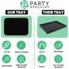 PARTY BARGAINS 8″ x 11″ Disposable Plastic Serving Tray 4-Pack – Black with Gold Rim Rectangular Party Platters for Snacks, Appetizers, Charcuterie, Weddings & Catering