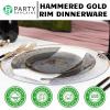 PARTY BARGAINS 9″ Plastic Dinner Plates with Gold Rim, 10-Pack Hammered Transparent Blue Disposable Party Plates for Weddings, Parties & Events(Black with Gold Rim)