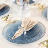 PARTY BARGAINS 9″ Plastic Dinner Plates with Gold Rim, 10-Pack Hammered Transparent Blue Disposable Party Plates for Weddings, Parties & Events(Blue with Gold Rim)