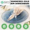 PARTY BARGAINS 9″ Plastic Dinner Plates with Gold Rim, 10-Pack Hammered Transparent Blue Disposable Party Plates for Weddings, Parties & Events(Blue with Gold Rim)