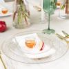 PARTY BARGAINS 9″ Plastic Dinner Plates with Gold Rim, 10-Pack Hammered Transparent Blue Disposable Party Plates for Weddings, Parties & Events(Clear with Gold Rim)