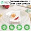 PARTY BARGAINS 9″ Plastic Dinner Plates with Gold Rim, 10-Pack Hammered Transparent Blue Disposable Party Plates for Weddings, Parties & Events(Clear with Gold Rim)