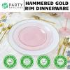 PARTY BARGAINS 9″ Plastic Dinner Plates with Gold Rim, 10-Pack Hammered Transparent Blue Disposable Party Plates for Weddings, Parties & Events(Pink with Gold Rim)