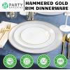 PARTY BARGAINS 9″ Plastic Dinner Plates with Gold Rim, 10-Pack Hammered Transparent Blue Disposable Party Plates for Weddings, Parties & Events(White with Gold Rim)