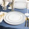 PARTY BARGAINS 9″ Plastic Dinner Plates with Gold Rim, 10-Pack Hammered Transparent Blue Disposable Party Plates for Weddings, Parties & Events(White with Gold Rim)