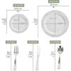 PARTY BARGAINS Disposable Plastic Set – 10” Dinner Plates, 7” Salad/Dessert Plates, Forks, Knives, Spoons, Weddings, Bridal Showers, Birthday (250-Set, Silver Lace)
