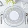 PARTY BARGAINS Disposable Plastic Set – 10” Dinner Plates, 7” Salad/Dessert Plates, Forks, Knives, Spoons, Weddings, Bridal Showers, Birthday (250-Set, Silver Lace)