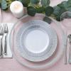 PARTY BARGAINS Disposable Plastic Set – 10” Dinner Plates, 7” Salad/Dessert Plates, Forks, Knives, Spoons, Weddings, Bridal Showers, Birthday (250-Set, Silver Twig)