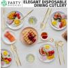 PARTY BARGAINS Plastic Cutlery Set, 40 Pc Black Disposable Heavy-Duty Flatware – Includes 16 Forks, 8 Knives & 16 Spoons for Parties, Weddings, BBQs, Events – Elegant & Durable Plastic Utensils(Gold)