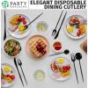 PARTY BARGAINS Plastic Cutlery Set, 40 Pc Black Disposable Heavy-Duty Flatware – Includes 16 Forks, 8 Knives & 16 Spoons for Parties, Weddings, BBQs, Events – Elegant & Durable Plastic Utensils(Black)