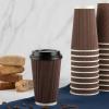 PARTY BARGAINS Ripple Hot Cups without Lids, 10 oz, 40 Count, Brown, Insulated Double Wall, Disposable Paper Coffee Cups, To-Go Cup, Tea, Hot Beverages, No Sleeve Needed(16 Ounce)