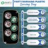 Party Bargains 10×5 Inch Plastic Serving Tray, Black Gold Rim Rectangular Platter, 4 Pack