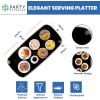 Party Bargains 10×5 Inch Plastic Serving Tray, Black Gold Rim Rectangular Platter, 8 Pack