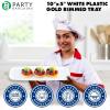 Party Bargains 10×5 Inch Plastic Serving Tray, White Gold Rim Rectangular Platter, 4 Pack