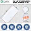 Party Bargains 10×5 Inch Plastic Serving Tray, White Gold Rim Rectangular Platter, 8 Pack