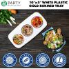 Party Bargains 10×5 Inch Plastic Serving Tray, White Gold Rim Rectangular Platter, 8 Pack