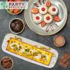 Party Bargains 17×5 Inch Plastic Serving Tray, White with Leaves Rectangular Platter, 4 Pack