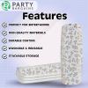 Party Bargains 17×5 Inch Plastic Serving Tray, White with Leaves Rectangular Platter, 4 Pack