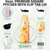 Party Bargains 54 Oz Square Base Carafe with Black Flip Tab Lids, 12 Pack