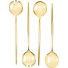 Party Bargains Disposable Novelty Serving Spoon & Spork, 4 Pack, Silver Plastic Kitchen Serveware Utensils for Buffet, Catering, Wedding, Birthday, Party(Gold)