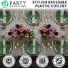 Party Bargains Disposable Plastic Pink Gold Salad Forks, Infinity Modern Design Utensils, 20 Pack