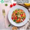 Party Bargains Disposable Plastic Pink Gold Salad Forks, Infinity Modern Design Utensils, 20 Pack