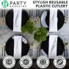Party Bargains Disposable Plastic Silver Cutlery Set, Infinity Modern Design Utensils, 40 Pack: 16 Forks, 8 Knives, 16 Spoons(Gold Black)
