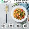 Party Bargains Disposable Plastic Silver Cutlery Set, Infinity Modern Design Utensils, 40 Pack: 16 Forks, 8 Knives, 16 Spoons(Navy Gold)